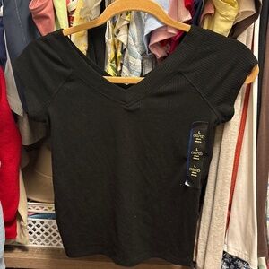 Black Ribbed Short Sleeve Top NWT